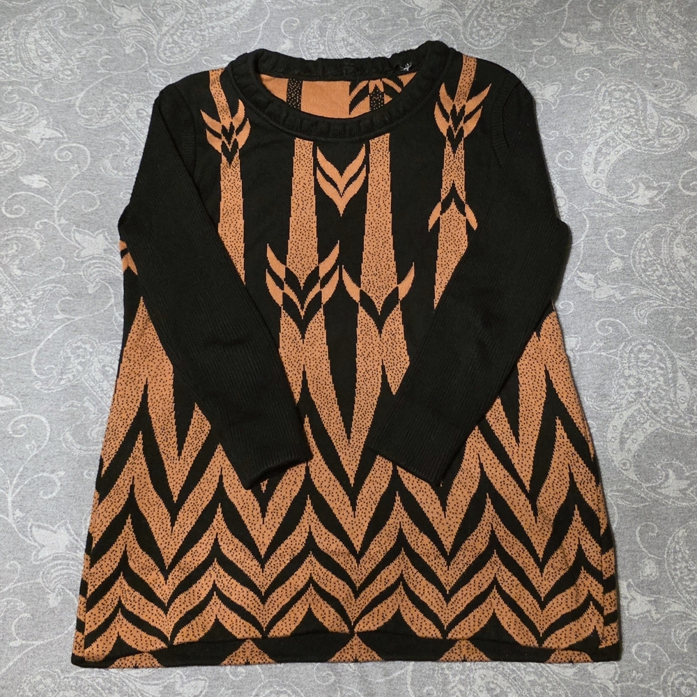 Handmade Black and Orange Patterned Shirt (Fits S)